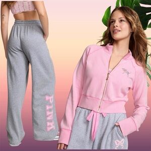New XSmall LoveShackFancy x PINK Heather Grey Sweatpants and full zip sweatshirt